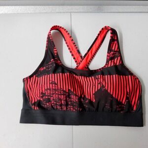 Under Armour Sports Bra Medium Impact Cross Back Padded Pocket Black Red Size L